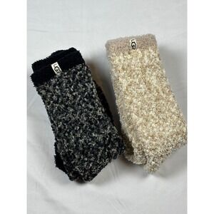 UGG Cozy Plush Crew Socks 2 Pack Black Gray Cream NWOT Soft Warm OSFM